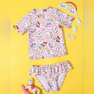 Toddler girls cloud & rainbow print bikini swims 5-6 years (120)